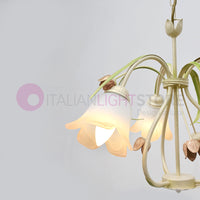 FLORA Lampadario a 3 Luci in Ferro Decorato Stile Floreale