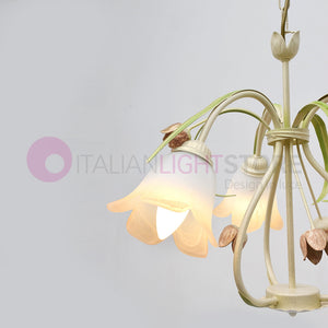 FLORA Lampadario a 3 Luci in Ferro Decorato Stile Floreale