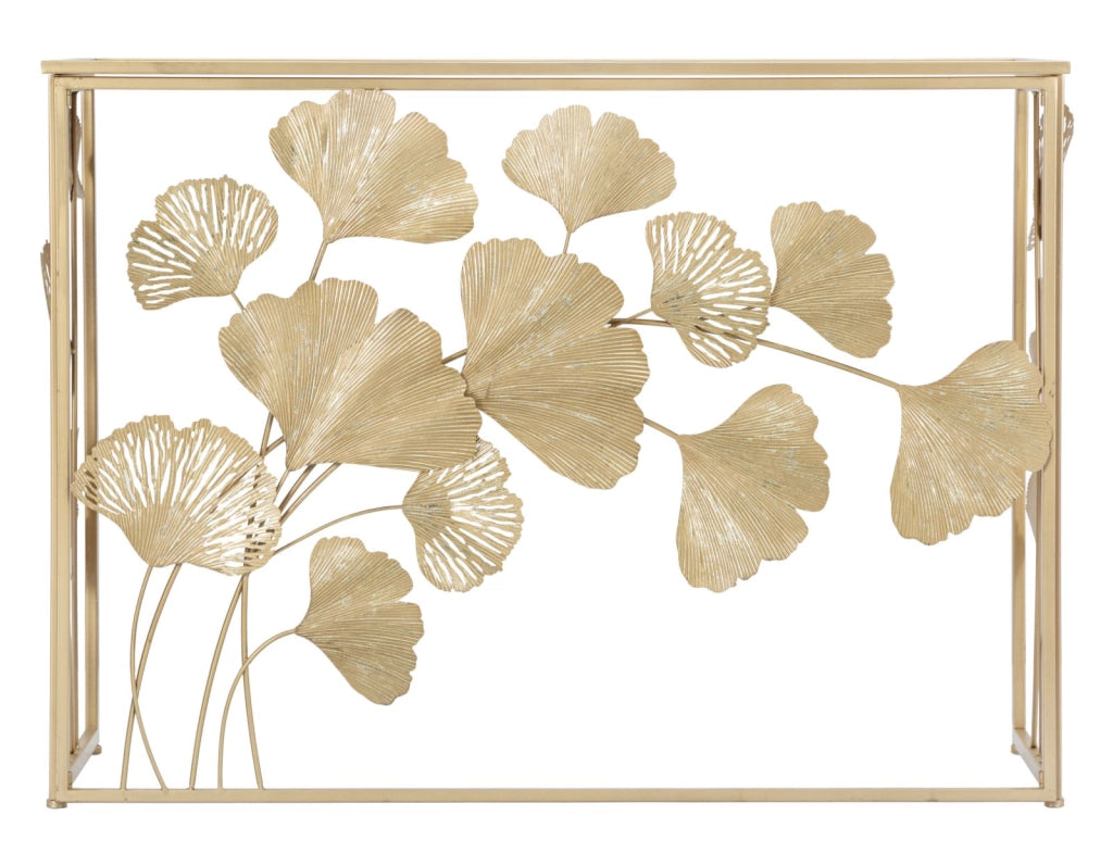 Consolle in metallo e vetro 108x36.5x80cm Leaf Oro