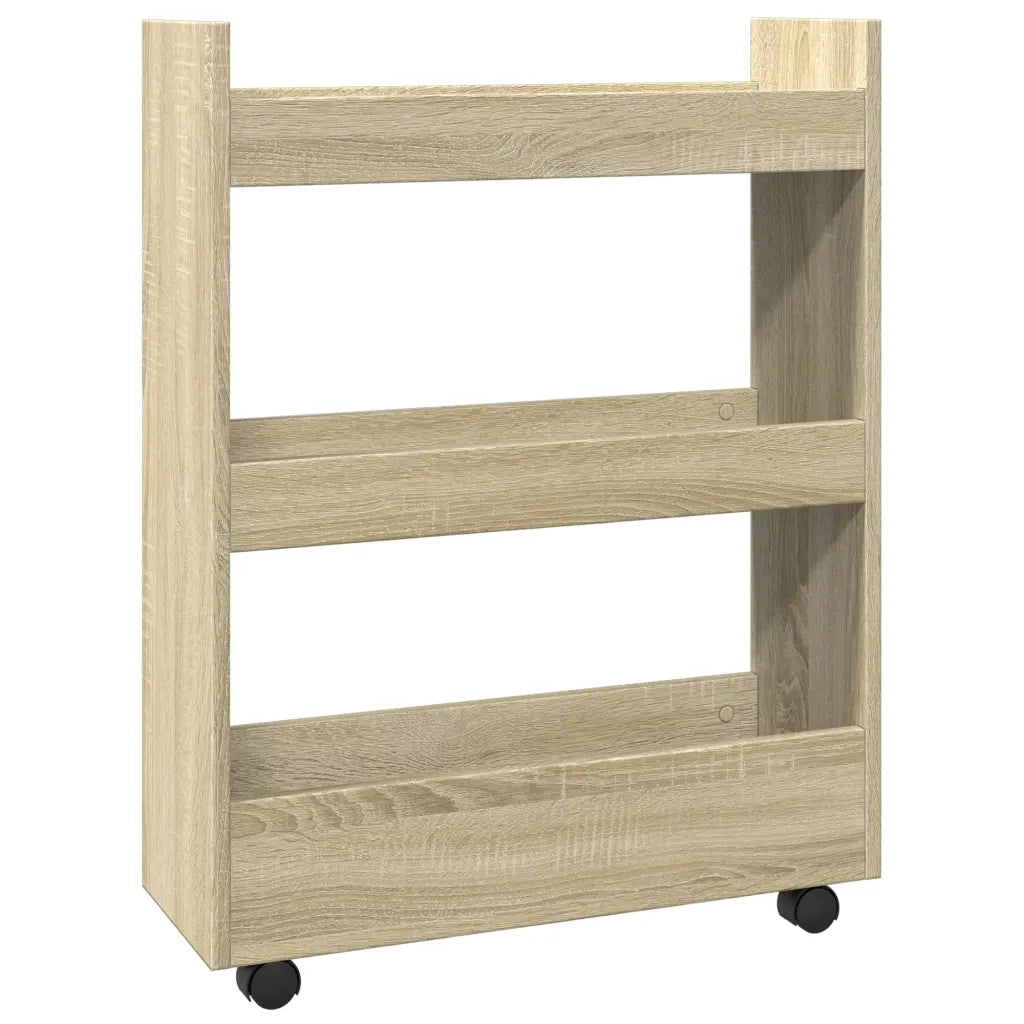 Carrello Stretto a 3 Livelli Rovere Sonoma in Truciolato 855252
