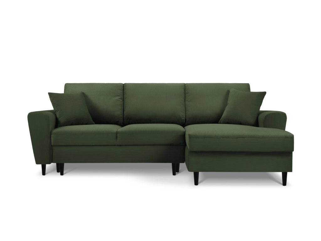 Cosmopolitan Design - Divano convertibile angolare destro con box "Kyoto" 4 posti in velluto a coste verde bottiglia 