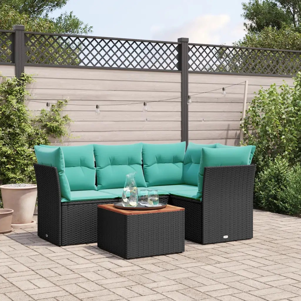 Set Divani da Giardino 5 pz con Cuscini Nero in Polyrattan