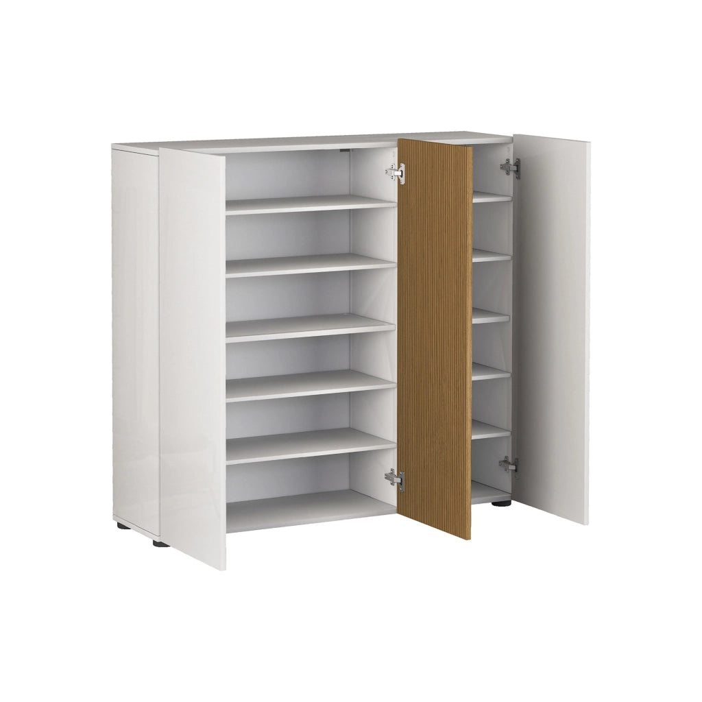 Mobile Portascarpe Palasio, Scarpiera 24 Paia Made in Italy, 120x34x115h cm Bianco Lucido