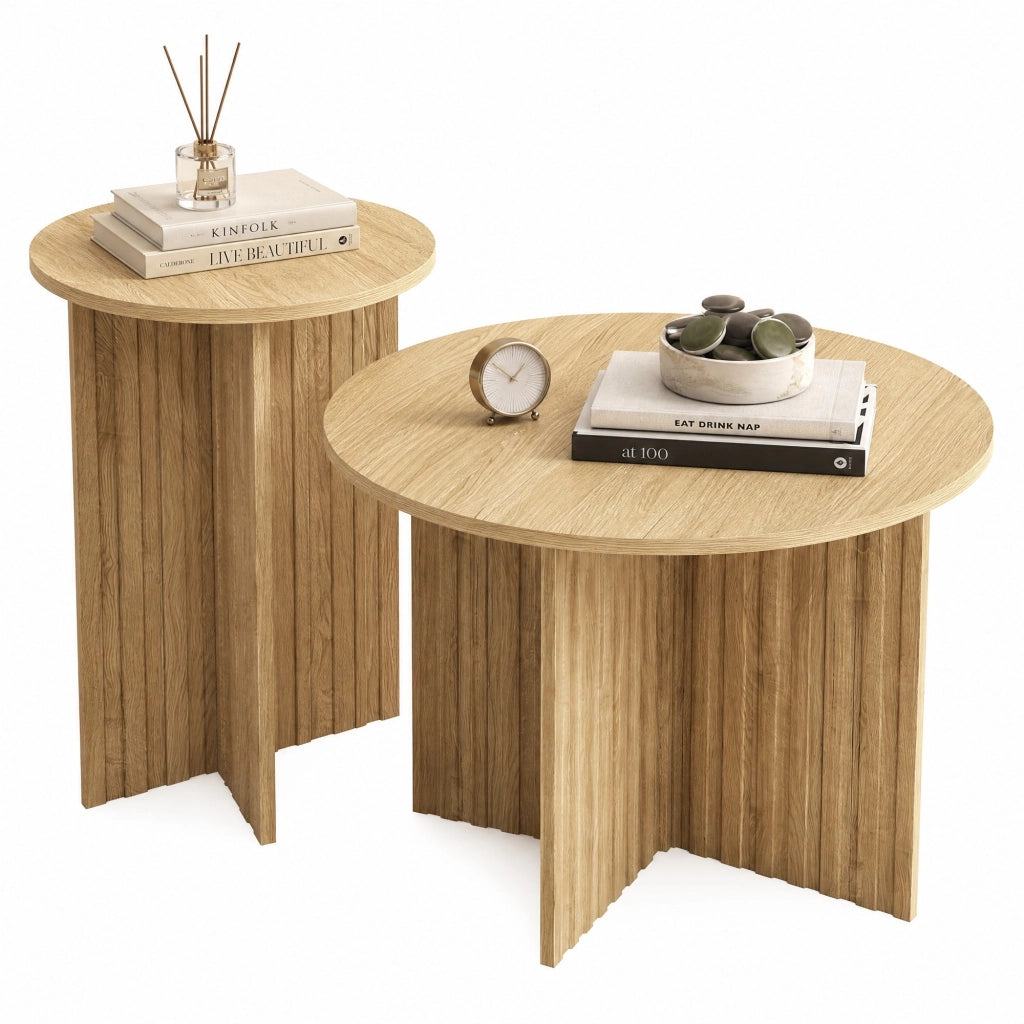 Set di 2 tavolini nesting rotondi in MDF e truciolare; colore naturale; ? 76 e 40 cm