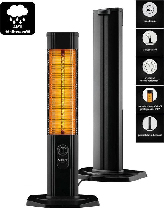 Infrarossi riscaldatore a terra - riscaldatore a terra per riscaldamento terrazza - IP44 impermeabile all'acqua - 2000 W - Termostato - Cappotto di protezione - Abitacolo in alluminio - Protezione contro la caduta