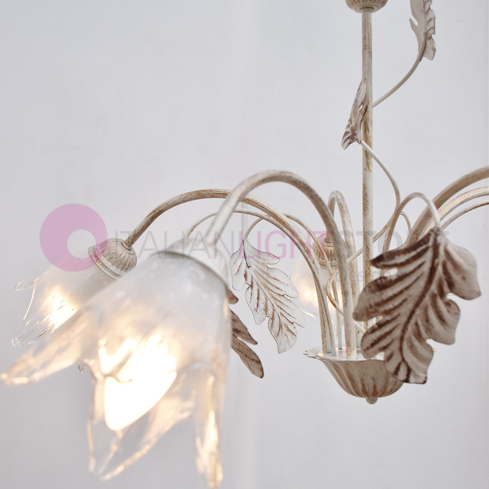 SYBILLA Lampadario a 5 Luci in Ferro Stile Rustico Floreale