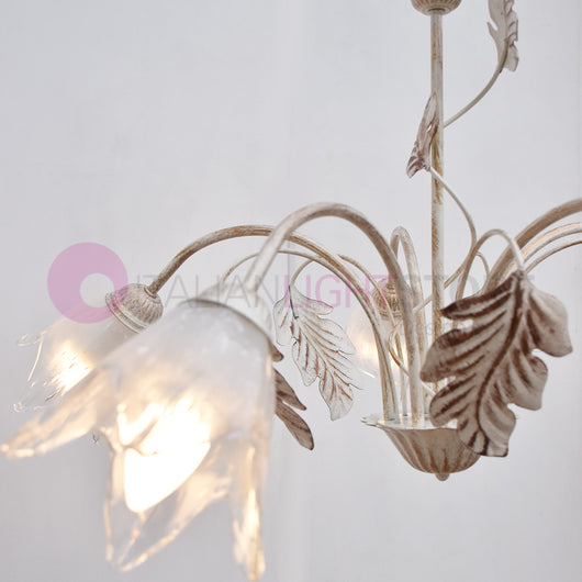 SYBILLA Lampadario a 5 Luci in Ferro Stile Rustico Floreale