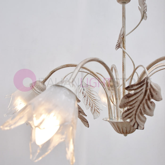 SYBILLA Lampadario a 5 Luci in Ferro Stile Rustico Floreale