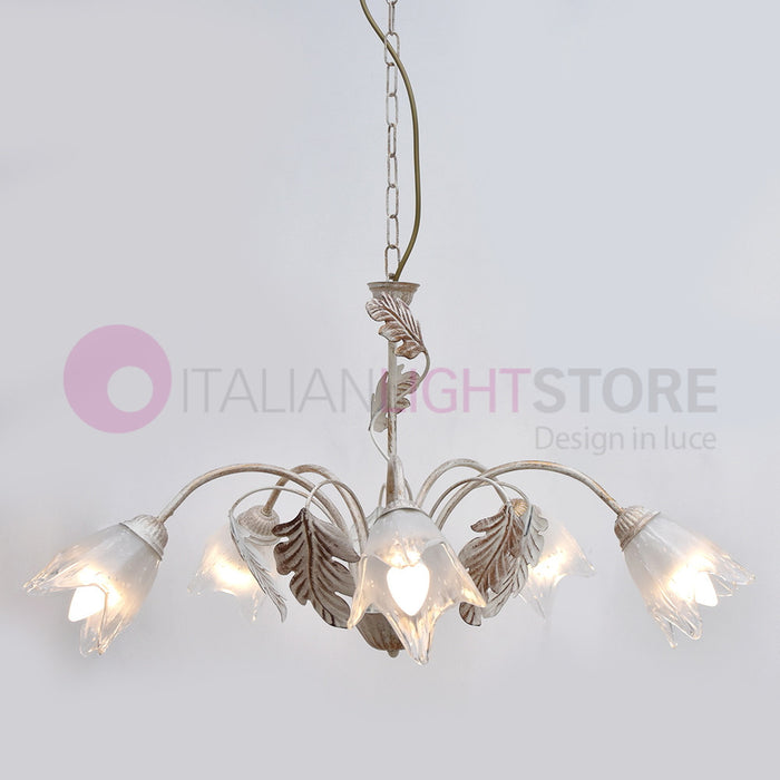 SYBILLA Lampadario a 5 Luci in Ferro Stile Rustico Floreale
