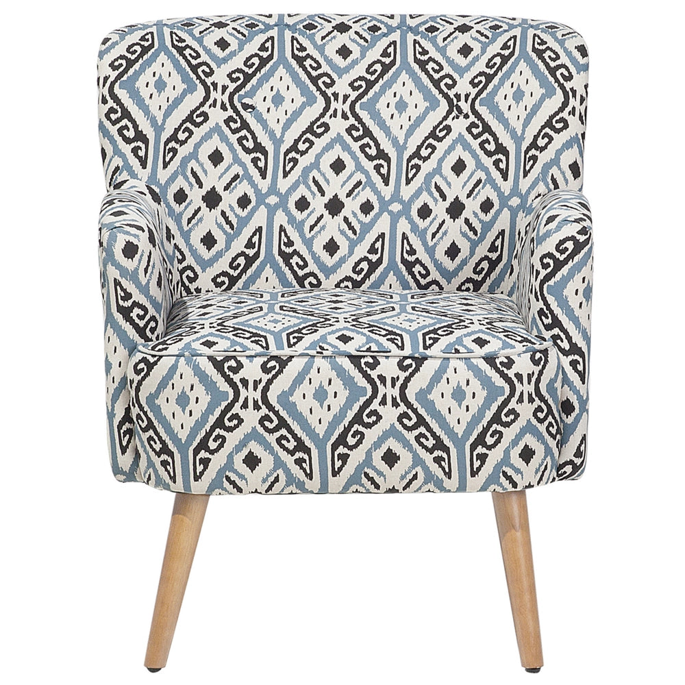 Poltrona Rivestimento in tessuto Multicolore Poggiapiedi Gambe in legno Motivo Retro Boho Soggiorno