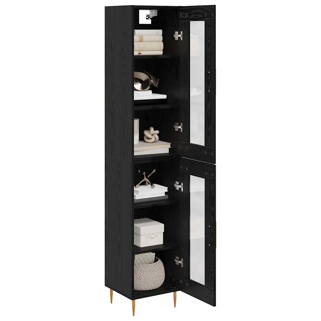 Credenza 2 pz | Madia | Buffet da pranzo | Armadio da pranzo Rovere Nero Vetro