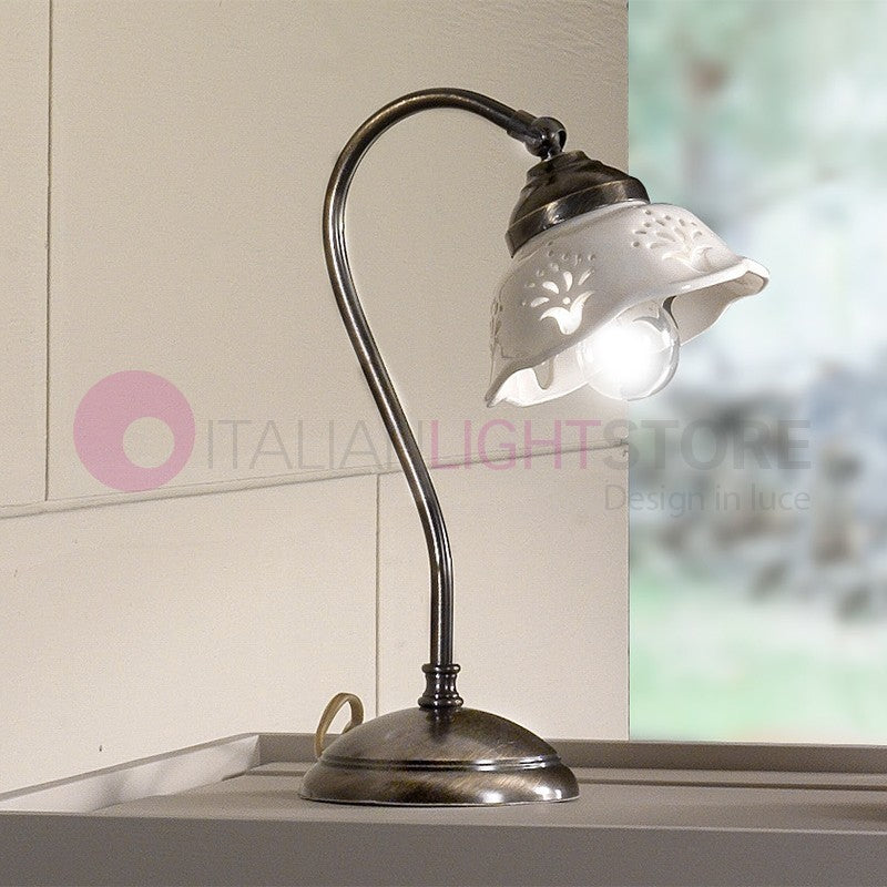 RIPARBELLA Lampada da Tavolo in Ceramica e Ottone Rustico Country