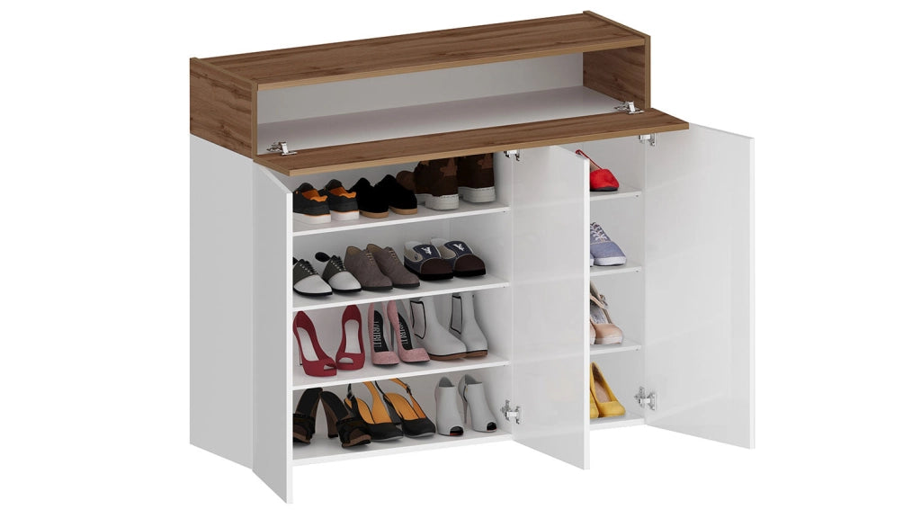 Scarpiera 3 Ante e 1 Ripiano a Ribalta 114x35x100 cm Savona 3A 1R Bianco Opaco/Rovere Wotan