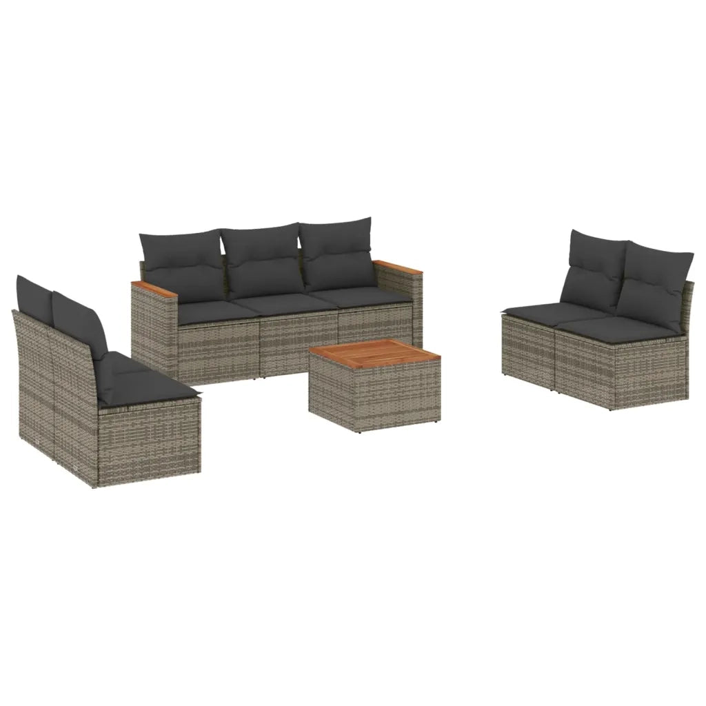Set Divano da Giardino 8 pz con Cuscini Grigio in Polyrattan 3225885