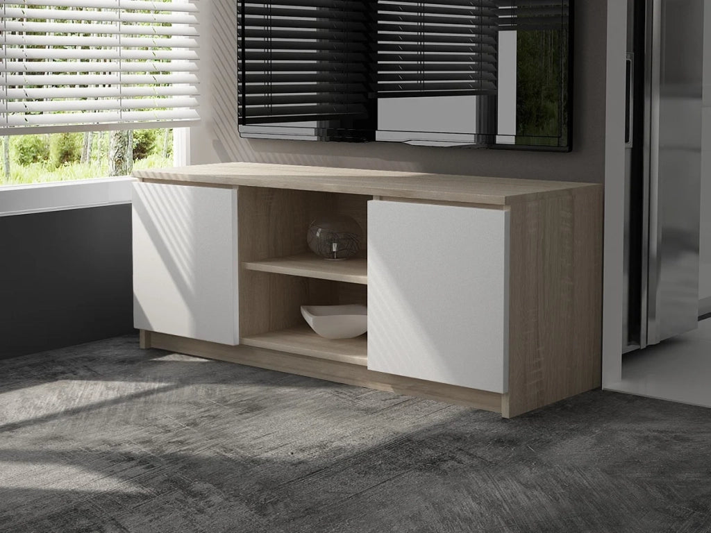 Mobile TV AKORD Sonoma Quercia 140 cm 2 ante inserto frontale Bianco 140x40x55 cm