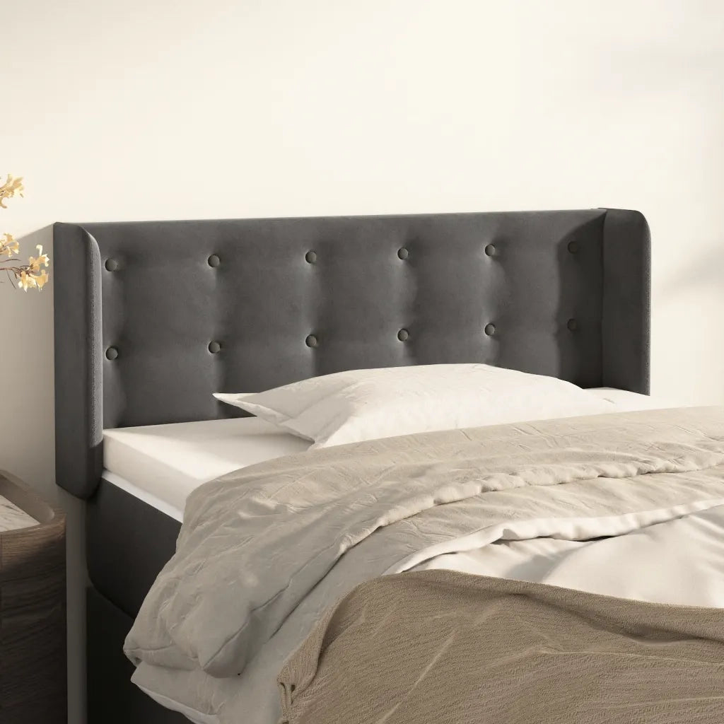 Testiera | Testata ad Orecchio Grigio Scuro 93x16x78/88 cm in Velluto