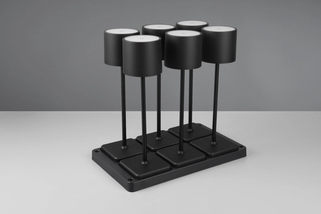 Set 6 lampade da tavolo nere LED 1W con base ricarica