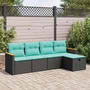 Set Divani da Giardino 5 pz con Cuscini in Polyrattan Nero