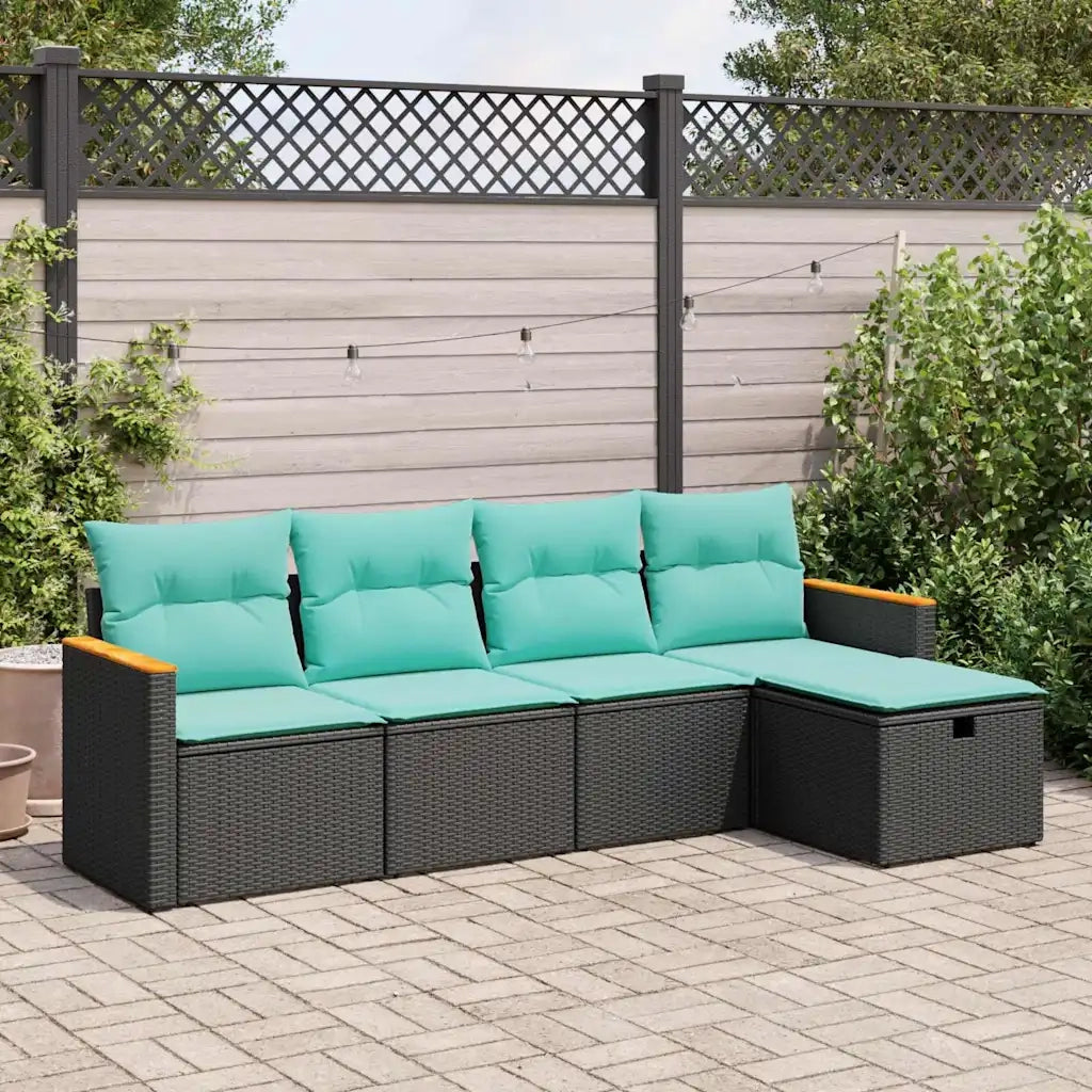 Set Divani da Giardino 5 pz con Cuscini in Polyrattan Nero