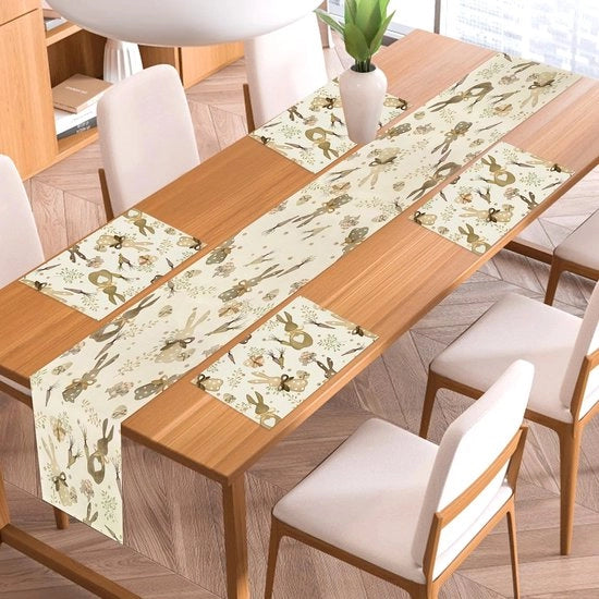 Set di placemats per Pasqua da 4 pezzi con design conigli e carote - Dimensioni 180x30 cm - Adatto per la tavola di Pasqua