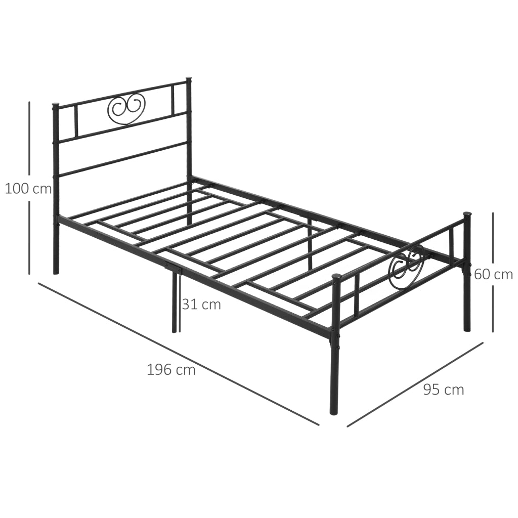 Letto Singolo in Metallo con Testiera a Forma di Cuore ¨C Zephmum ¨C Nero 90x190x31 cm