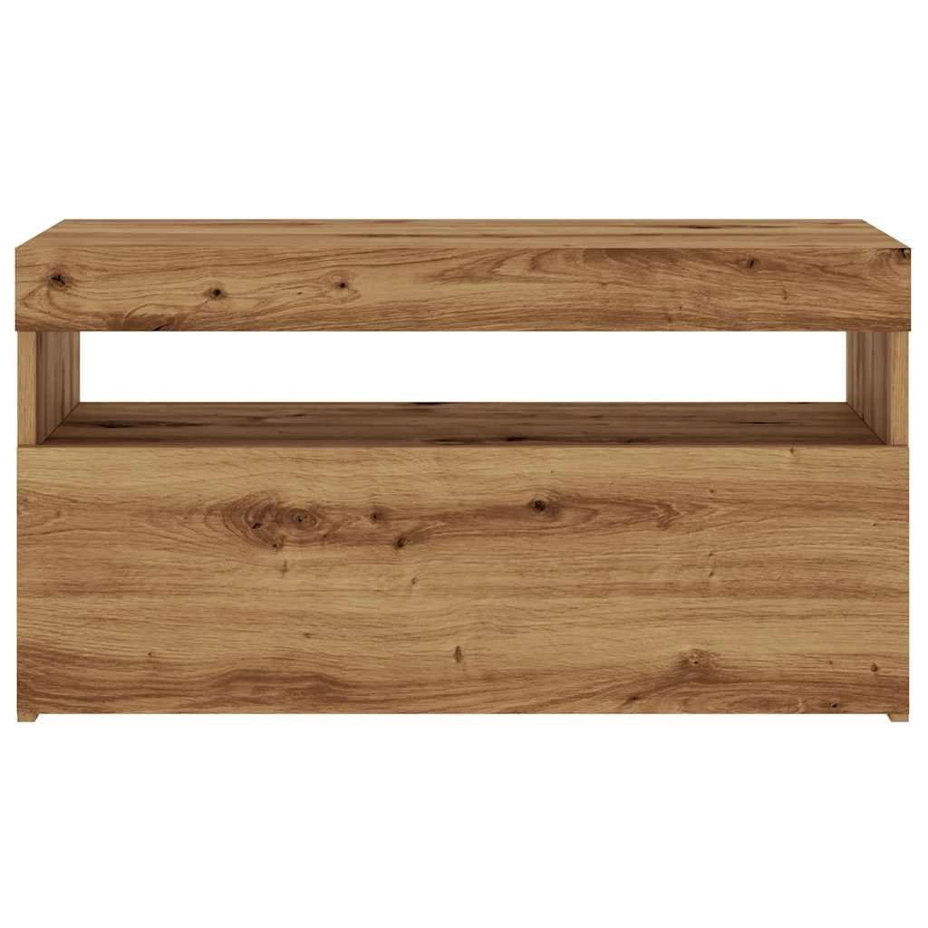 Mobile TV multimediale mensola TV credenza mobile TV sala da pranzo soggiorno camera da letto con luci LED 2 pezzi rovere marrone lavorato a mano 02_0028861