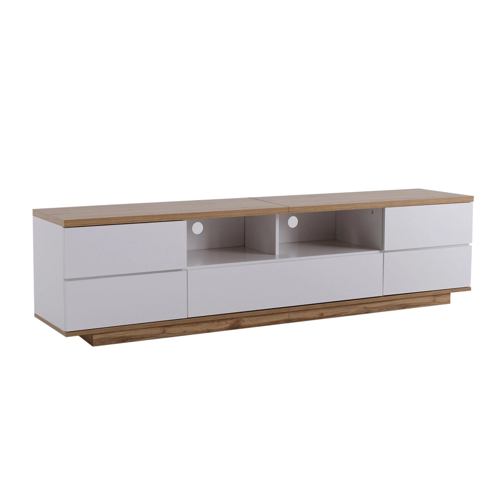 Mobile TV 180x38x46 cm bianco e colore legno in MDF con 5 ante e 2 vani aperti