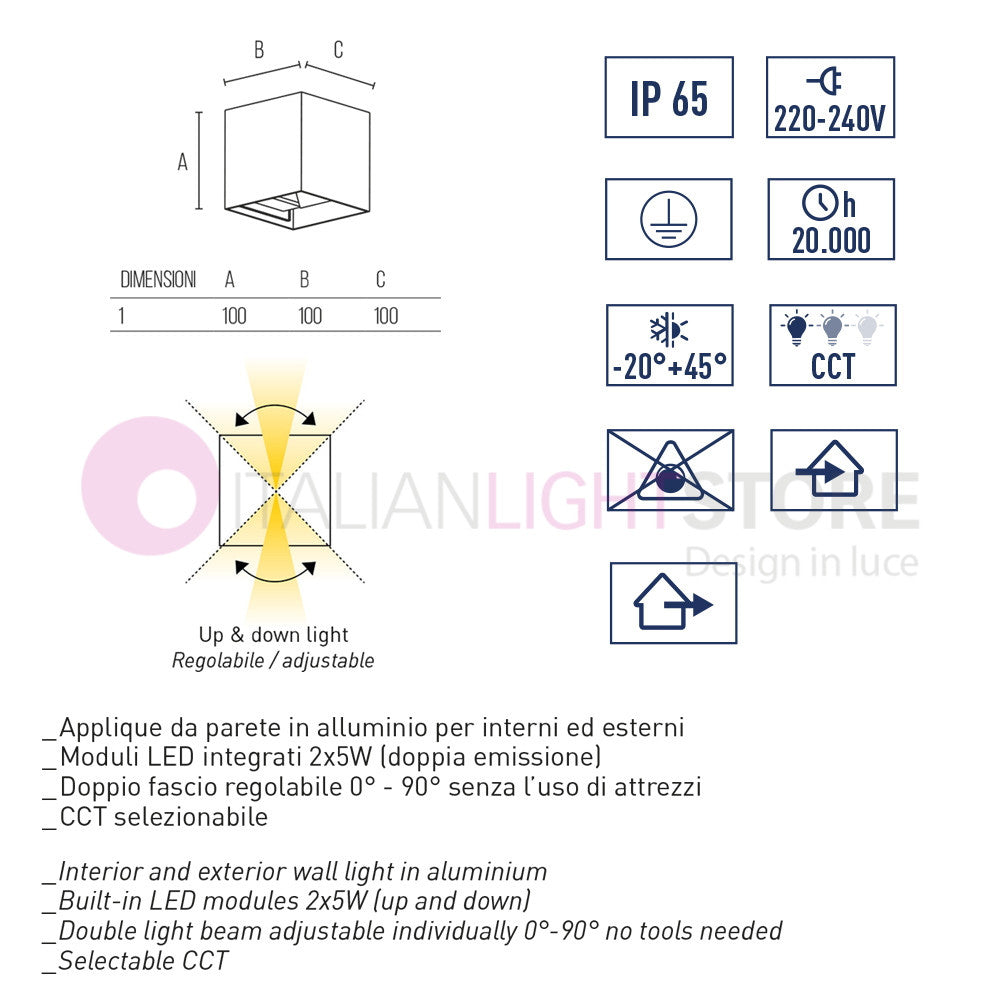 MARBELLA SQUARED CORTEN Faretto LED da Esterno Cubetto 10X10 Design Moderno IP65