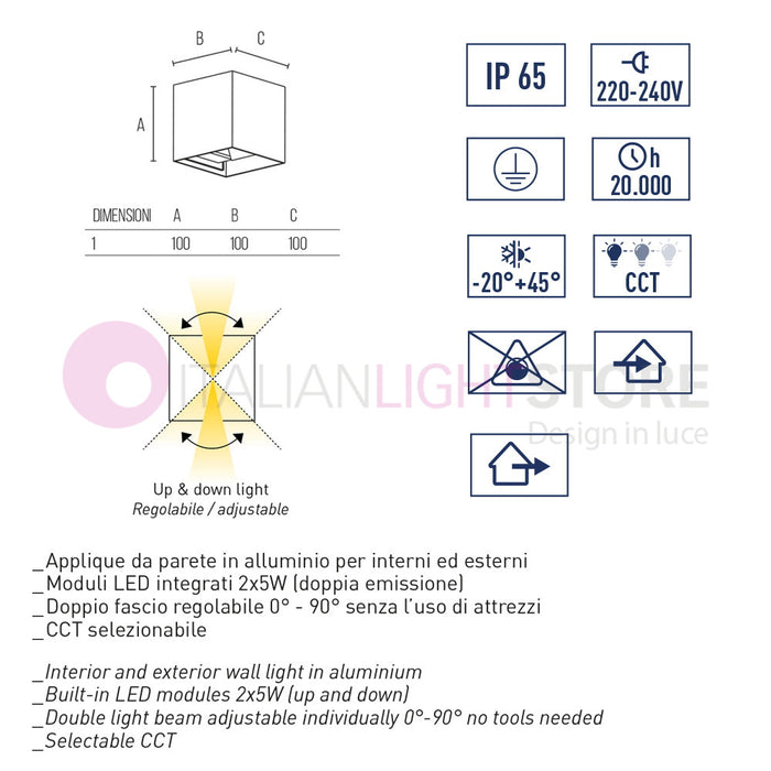 MARBELLA SQUARED CORTEN Faretto LED da Esterno Cubetto 10X10 Design Moderno IP65