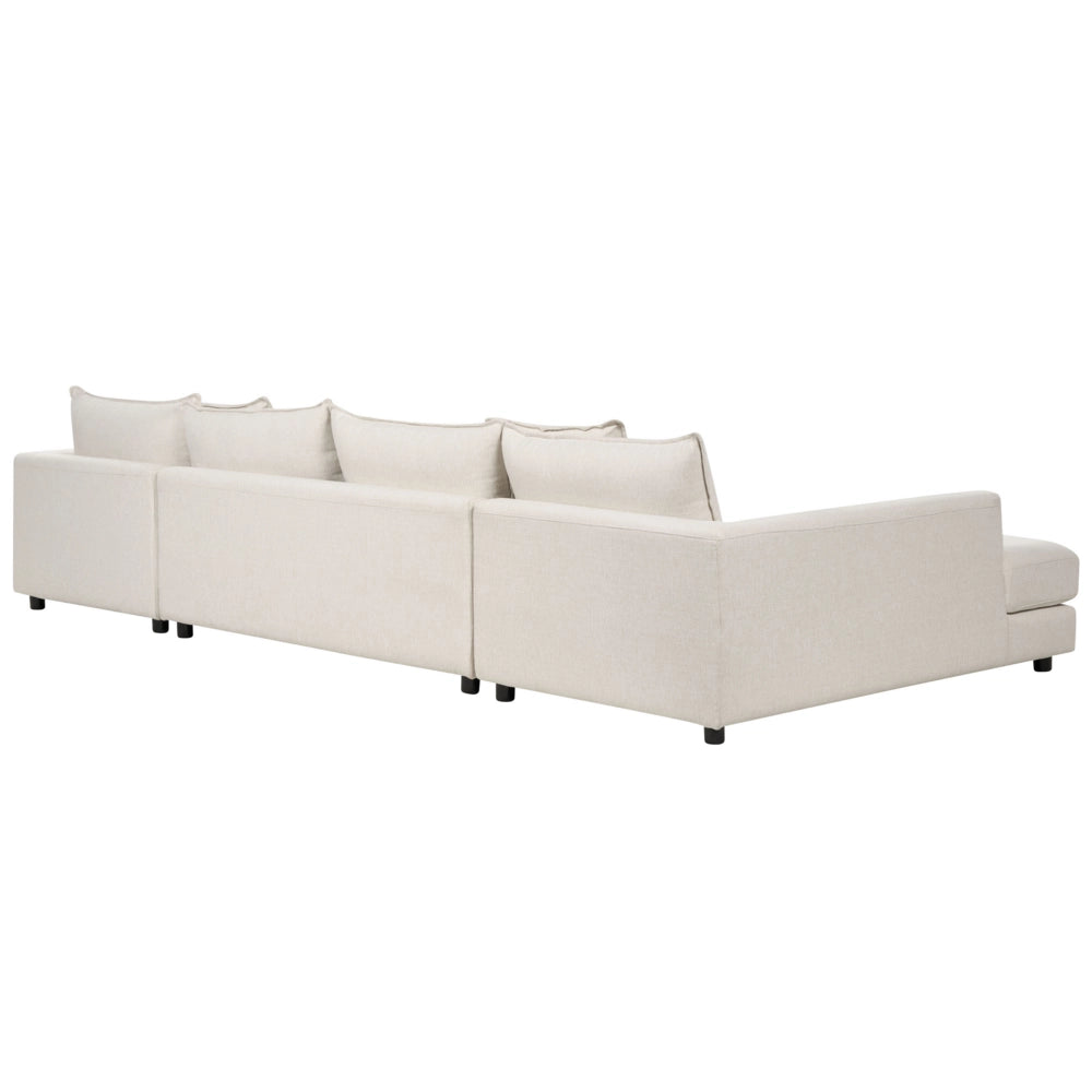 Divano ad angolo Beige Chiaro Tappezzato in poliestere Moderno a U 5 posti con pouf Cuscini extra Schienale imbottito