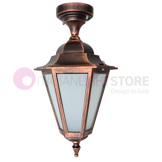 DAFNE MEDIA Plafoniera a soffitto Esagonale Classica per Esterno Giardino COLORE STRUTTURA: NERO-ORO, COLORE DIFFUSORE: TRASPARENTE