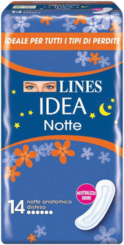 LINES IDEA ASSORBENTI ULTRA NOTTE DISTESI CONFEZIONE DA 14 PEZZI IDEALE PER TUTTI I TIPI DI PERDITE