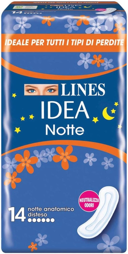 LINES IDEA ASSORBENTI ULTRA NOTTE DISTESI CONFEZIONE DA 14 PEZZI IDEALE PER TUTTI I TIPI DI PERDITE