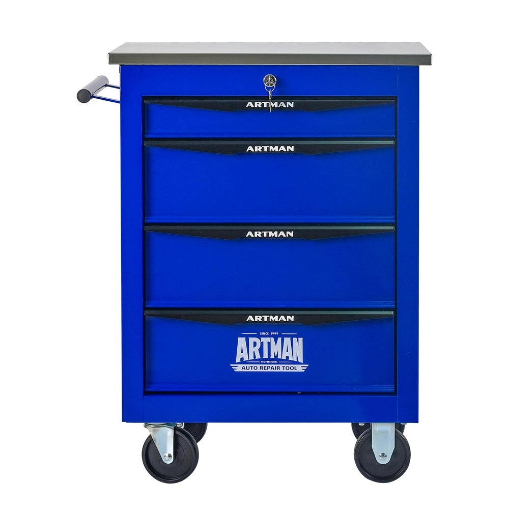 Carrello Porta Utensili con 4 Cassetti e Ruote ¨C MINIMAL ¨C Metallo, Piano in Acciaio, Nero e Blu