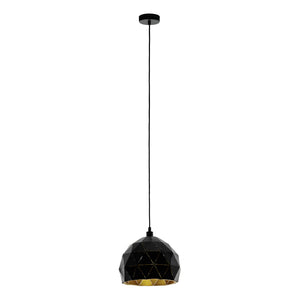 Sospensione Contemporanea Roccaforte Acciaio Nero Oro 1 Luce E27