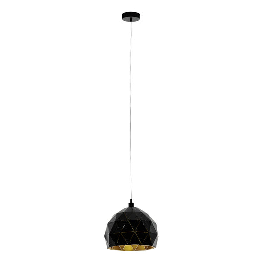 Sospensione Contemporanea Roccaforte Acciaio Nero Oro 1 Luce E27