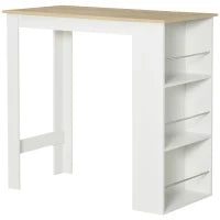 Tavolo da Bar con 3 Mensole e Barre Protettive, in Acciaio e Truciolato, 112x57x106 cm, Bianco