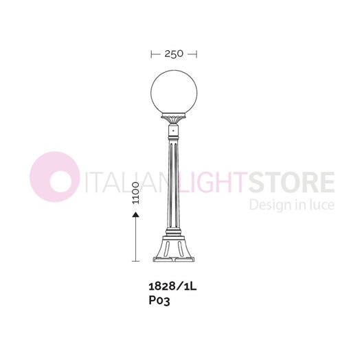 ORIONE ANTRACITE Lampione h. 110 per Esterno Giardino con sfera globo policarbonato d.25 GARDENLIGHT
