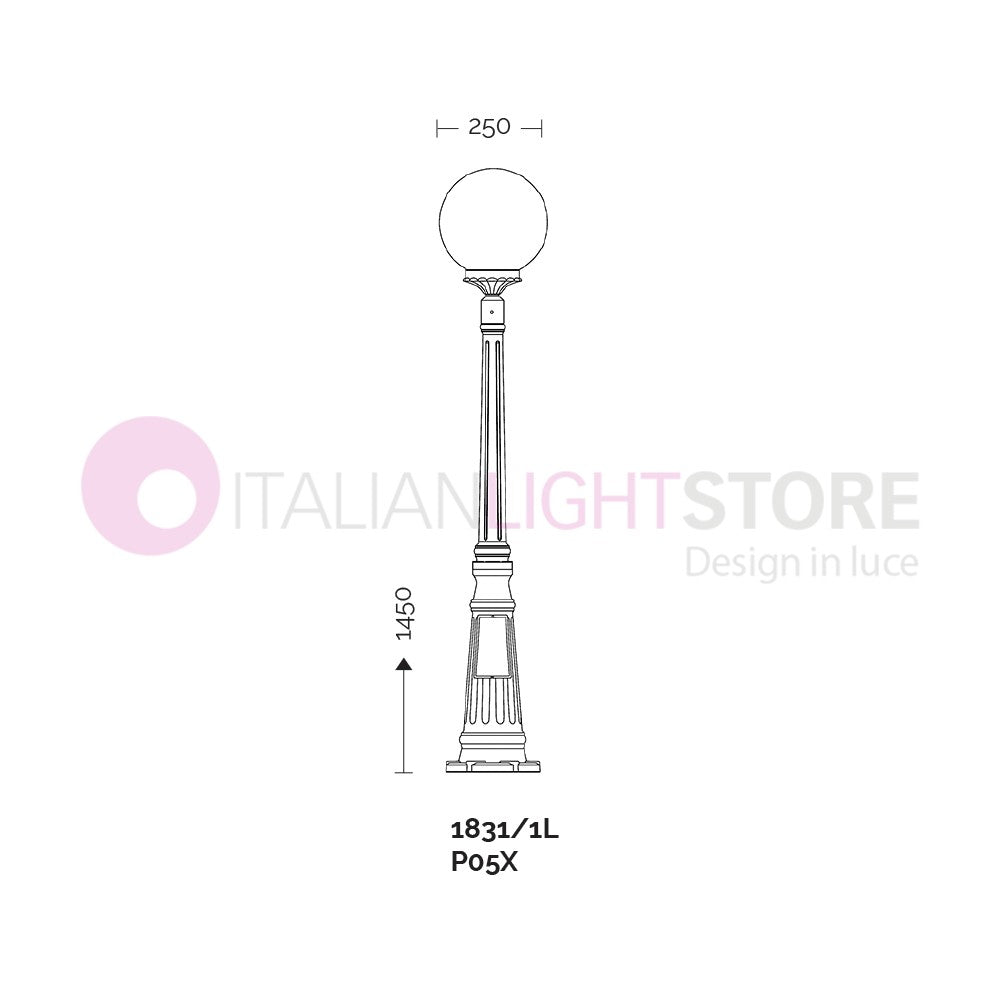 ORIONE ANTRACITE Lampione h. 145 per Esterno Giardino con sfera globo policarbonato d.25