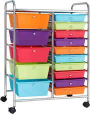 Carrello con 15 Cassetti Impilabili, Carrello di Stoccaggio con Ruote, Carello Portaoggetti per Casa e Ufficio, 62,5 x 37 x 87 cm (Vivace)