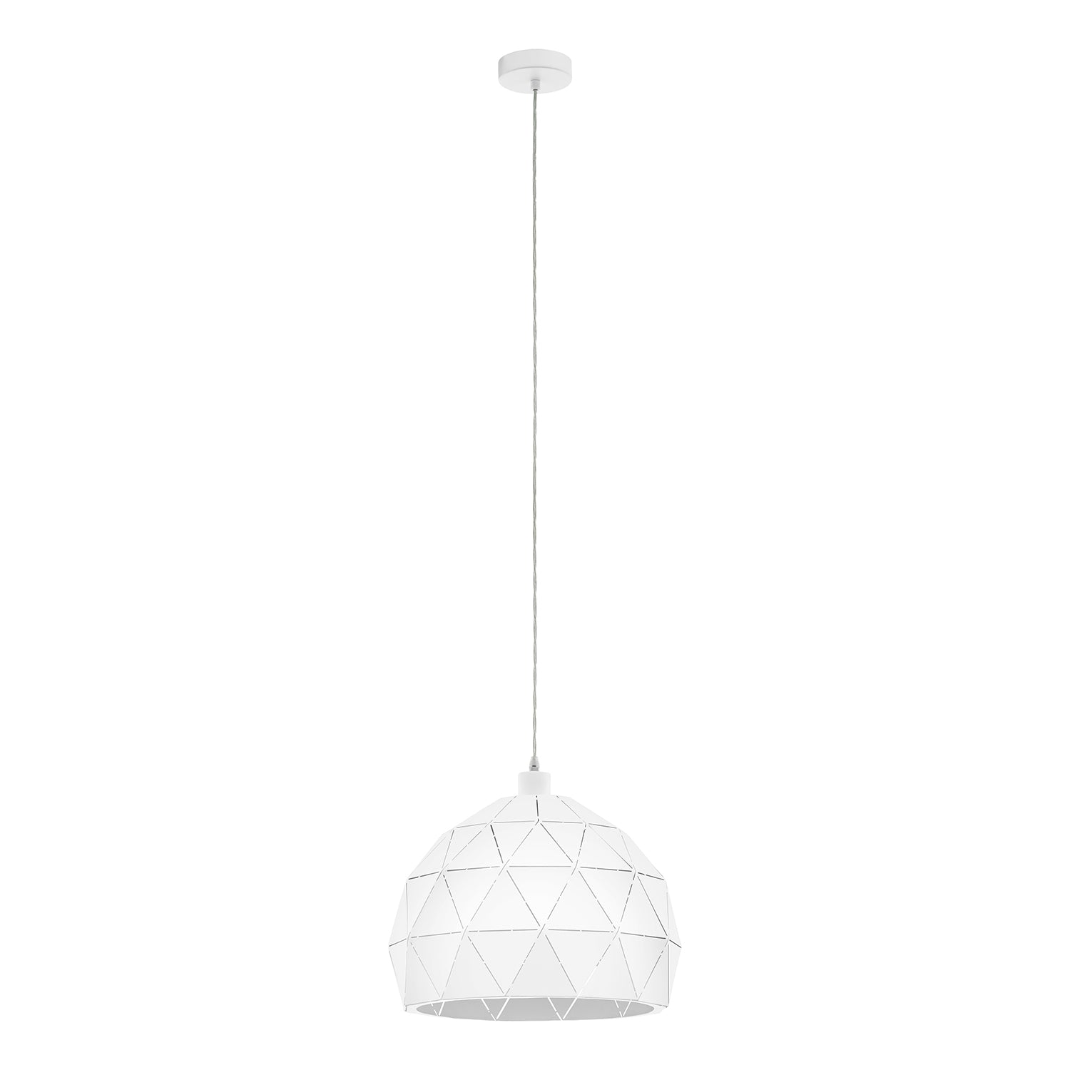 Lampadario A Sospensione Contemporaneo Roccaforte Acciaio Bianco 1 Luce E27 D40