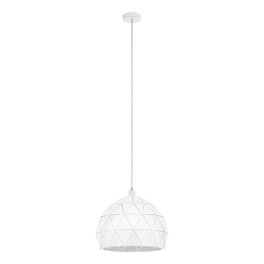 Lampadario A Sospensione Contemporaneo Roccaforte Acciaio Bianco 1 Luce E27 D40