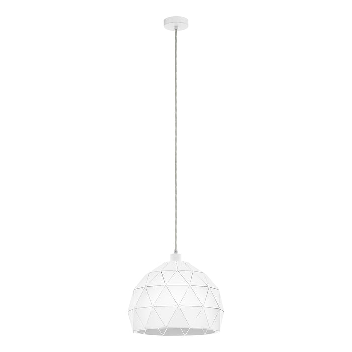 Lampadario A Sospensione Contemporaneo Roccaforte Acciaio Bianco 1 Luce E27 D40