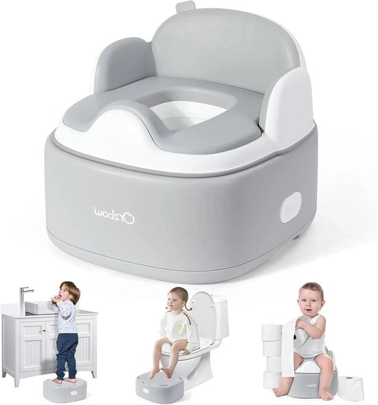 Sedile Idraulico Multifunzionale Universale per Bambini con Regolatore Visiera WC Opacizzante con Pedana Facile da Pulire Liscio e Senza Fessure Grigio
