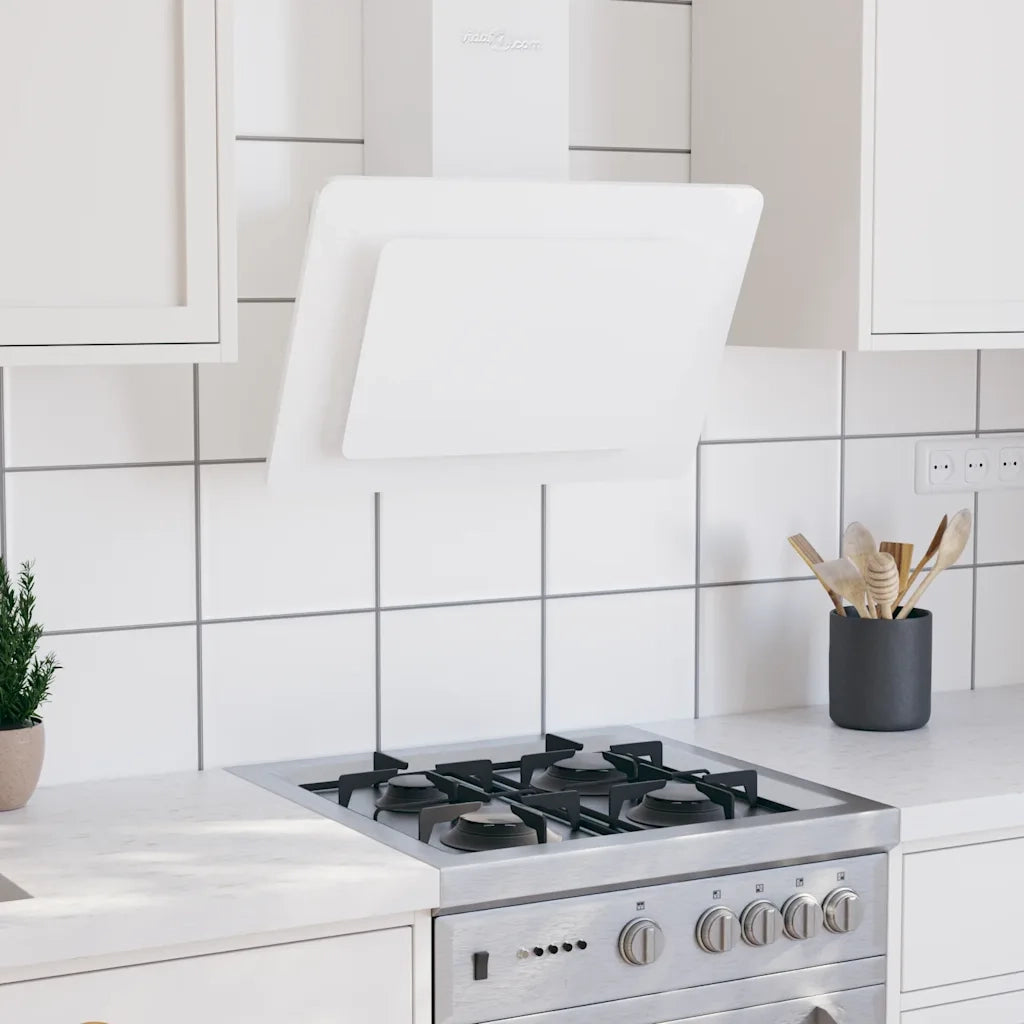 Cappa a Parete 60 cm in Acciaio Inox e Vetro Temperato Bianco cod mxl 13043