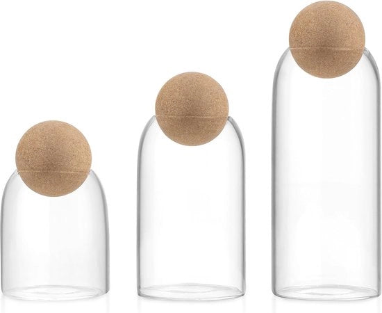 Contenitori in Vetro per Magazzino con Tappi in Coccio [3 Pacchi] - Contenitori in Vetro Translucidi per Alimenti con Tappi per la Conservazione di Pasta, Erba Cipollina e Zucchero - Ideali per la Casa e la Bagno