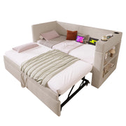Letto a Divanetto 90x200 cm con Estraibile; USB; Type-C e Portabicchieri Beige