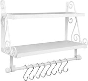 Pannello a muro, pannello a muro in legno, 2 livelli, rastrello per spezie, pannello per doccia, pannello per bagno con 8 ganci rimovibili per cucina, bagno, soggiorno