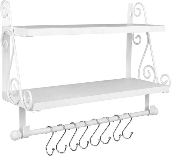 Pannello a muro, pannello a muro in legno, 2 livelli, rastrello per spezie, pannello per doccia, pannello per bagno con 8 ganci rimovibili per cucina, bagno, soggiorno