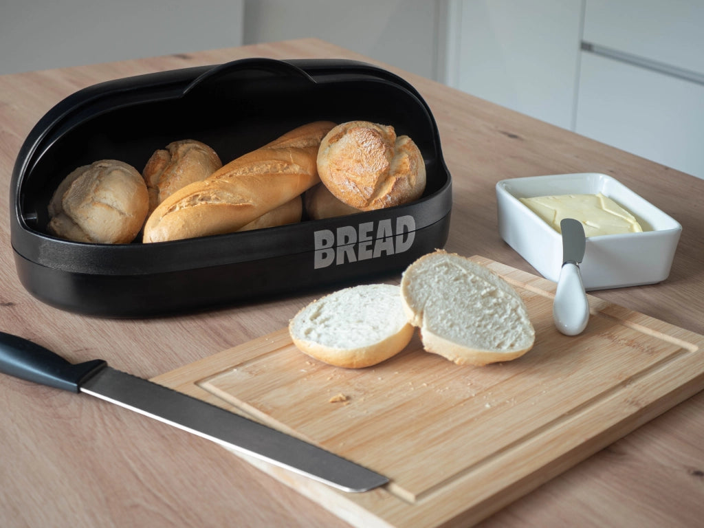Contenitore per il pane KADAX nero, grande, con coperchio, moderno